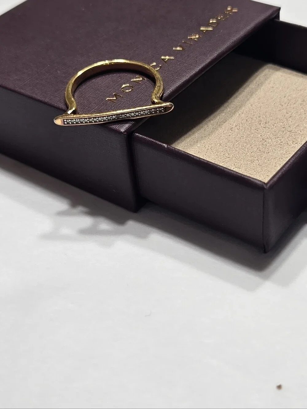 Monica Vinader Skinny Stacking Ring - 18k Gold Vermeil & Diamond - Size 7.5